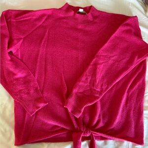 LOFT Women X-tra Large Petite Fuchsia Ribbed Sweater with front knot detail